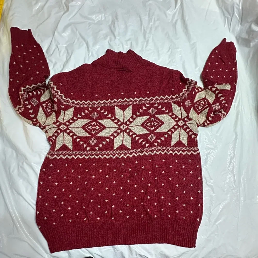 American Eagle Red Fair Isle 1/4 button pullover sweater size Large NWOT